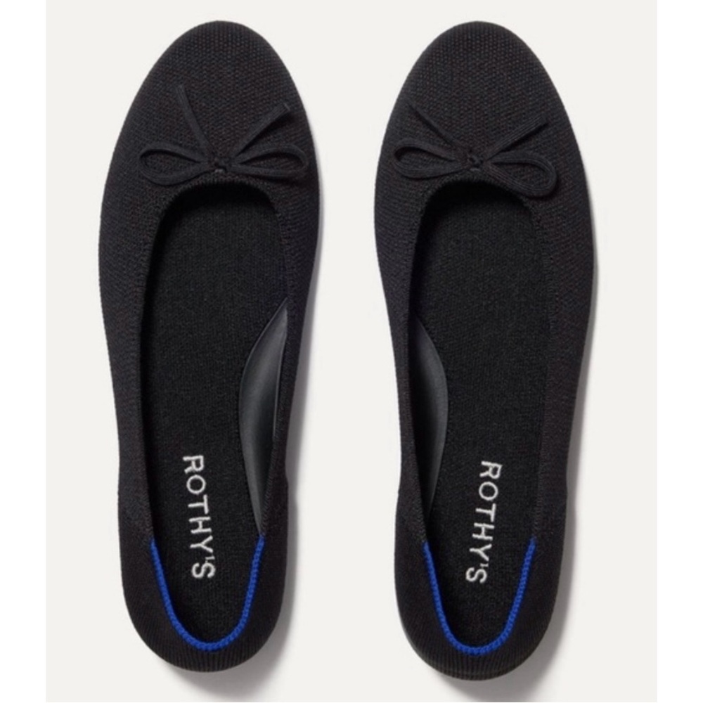 New Rothy’s The Ballet Flat Ballerina Black Comfort Slip On Bow Size 10.5